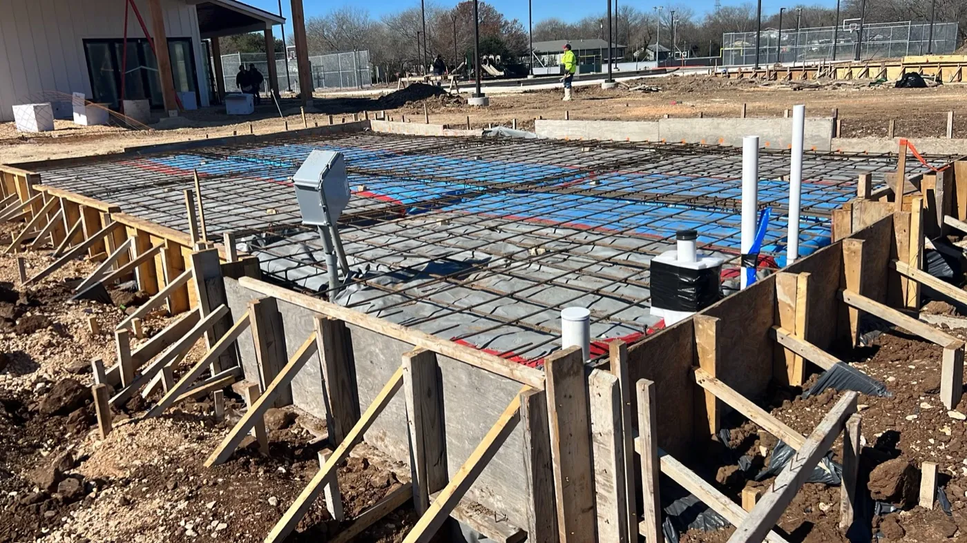 Amenity centre foundation slab being poured on site