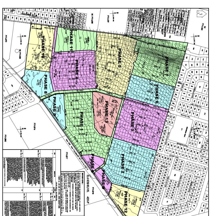 Master plan drawing for the Klerksdorp community with colour coded phases