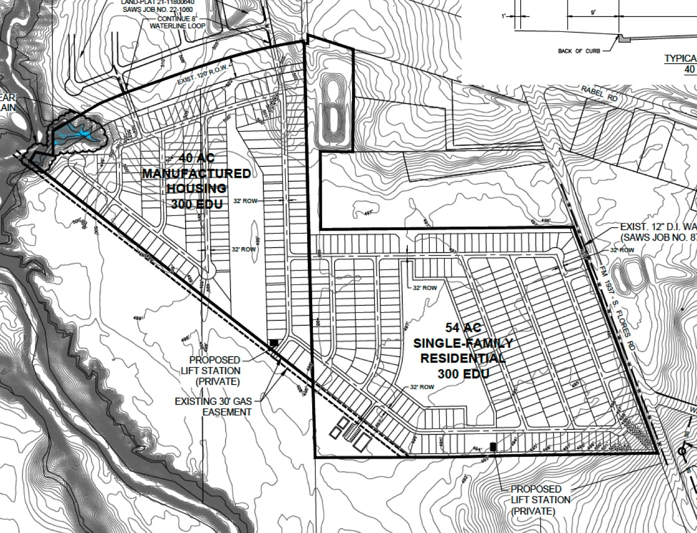 Engineering plan for a South San Antonio tract with manufactured housing and single family residential parcels
