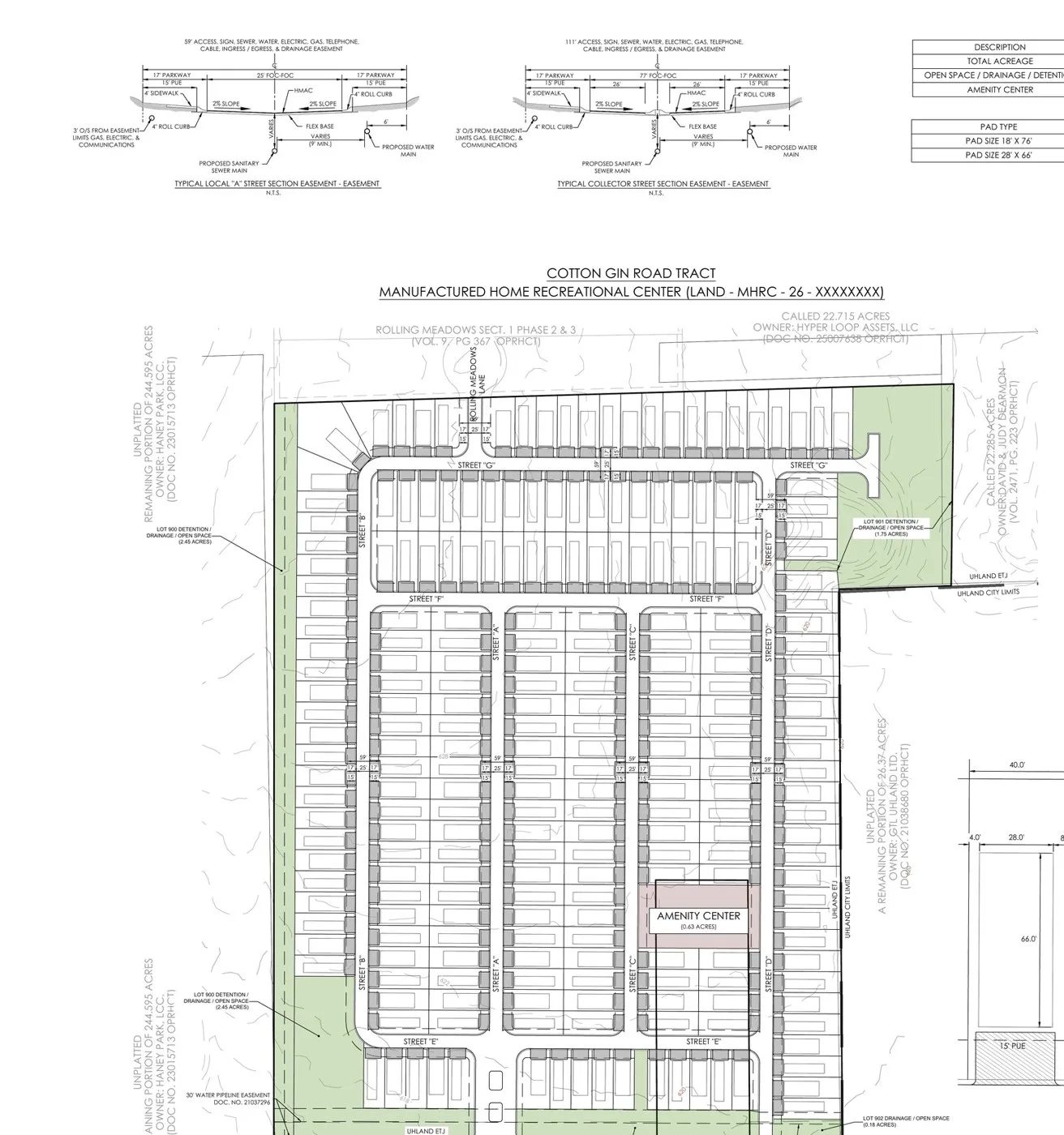 Site plan drawing showing lot layout and roads